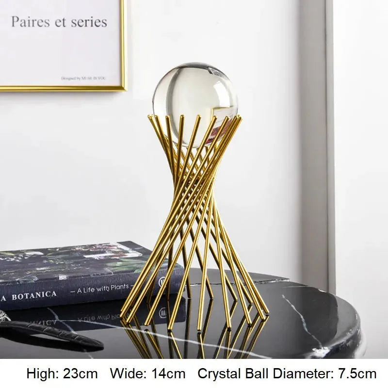 Golden Luxury Modern Metal Crystal Ball Crafts Ornament Living Room Home Decoration Accessories - Bellarte Enchanté Golden Luxury Modern Metal Crystal Ball Crafts Ornament Living Room Home Decoration Accessories